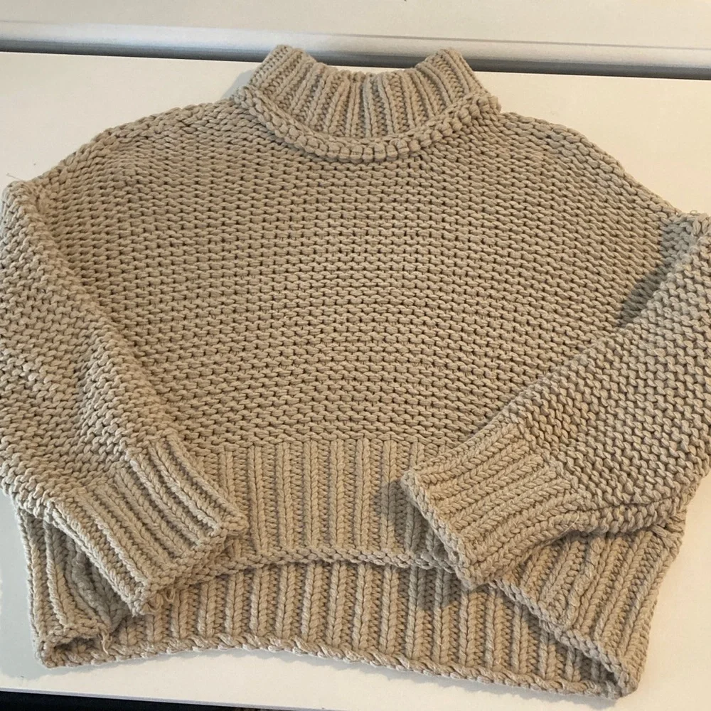 Free People Chunky Knit Cropped Sweater My Only Sunshine Cream Tan Size Medium